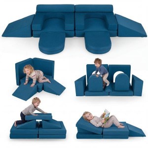 10 dalių modulinė žaidimų sofa vaikams su nuimamu ir skalbiamu zomšos užvalkalu (Pilka)